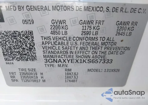 2019 Chevrolet Equinox Premier from USA, damaged, VIN 3GNAXYEX1KS657333